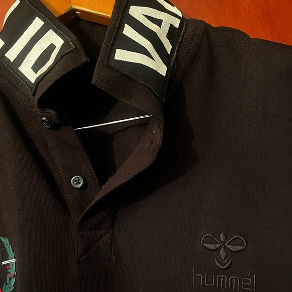 Hummel Polo Shirt Sz L Justo Munoz Black VALLADOLID logo collar - Picture 4 of 10